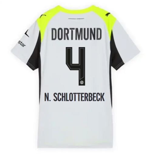 Borussia Dortmund Nico Schlotterbeck #4 Bortatröja 2025-26 Dam Kortärmad Borussia Dortmund Nico Schlotterbeck #4 Bortatröja 2025-26 Dam Kortärmad