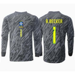 Brasilien Alisson Becker #1 Målvakt Bortatröja Copa America 2024 Långärmad
