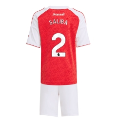 Fotbollsset Barn Arsenal William Saliba #2 Hemmatröja 2025-26 Mini-Kit Kortärmad (+ korta byxor)