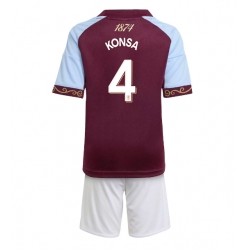 Fotbollsset Barn Aston Villa Ezri Konsa #4 Hemmatröja 2025-26 Mini-Kit Kortärmad (+ korta byxor)