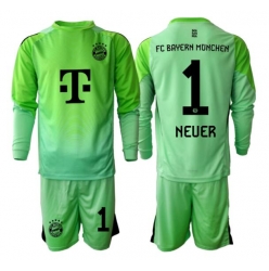 Fotbollsset Barn Bayern Munich Manuel Neuer #1 Målvakt Hemmatröja 2025-26 Mini-Kit Långärmad (+ korta byxor)