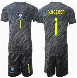 Fotbollsset Barn Brasilien Alisson Becker #1 Målvakt Bortatröja Copa America 2024 Mini-Kit Kortärmad (+ korta byxor)