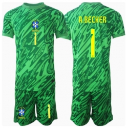 Fotbollsset Barn Brasilien Alisson Becker #1 Målvakt Hemmatröja Copa America 2024 Mini-Kit Kortärmad (+ korta byxor)