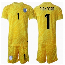 Fotbollsset Barn England Jordan Pickford #1 Målvakt Bortatröja EM 2024 Mini-Kit Kortärmad (+ korta byxor)