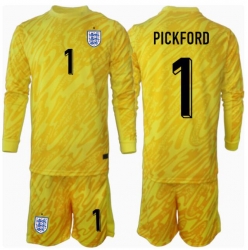 Fotbollsset Barn England Jordan Pickford #1 Målvakt Bortatröja EM 2024 Mini-Kit Långärmad (+ korta byxor)