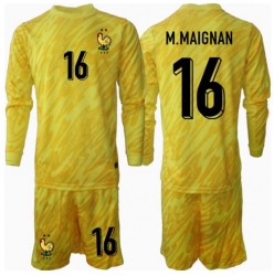 Fotbollsset Barn Frankrike Mike Maignan #16 Målvakt Hemmatröja EM 2024 Mini-Kit Långärmad (+ korta byxor)
