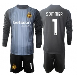 Fotbollsset Barn Inter Milan Yann Sommer #1 Målvakt Hemmatröja 2025-26 Mini-Kit Långärmad (+ korta byxor)