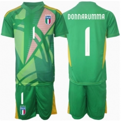Fotbollsset Barn Italien Gianluigi Donnarumma #1 Målvakt Bortatröja EM 2024 Mini-Kit Kortärmad (+ korta byxor)