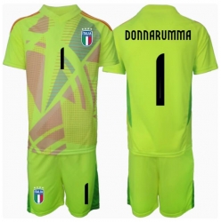 Fotbollsset Barn Italien Gianluigi Donnarumma #1 Målvakt Hemmatröja EM 2024 Mini-Kit Kortärmad (+ korta byxor)
