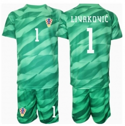 Fotbollsset Barn Kroatien Dominik Livakovic #1 Målvakt Bortatröja EM 2024 Mini-Kit Kortärmad (+ korta byxor)