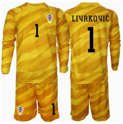 Fotbollsset Barn Kroatien Dominik Livakovic #1 Målvakt Hemmatröja EM 2024 Mini-Kit Långärmad (+ korta byxor)