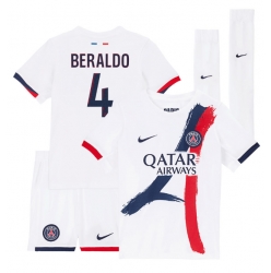 Fotbollsset Barn Paris Saint-Germain Lucas Beraldo #4 Bortatröja 2025-26 Mini-Kit Kortärmad (+ korta byxor)