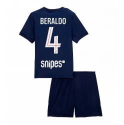 Fotbollsset Barn Paris Saint-Germain Lucas Beraldo #4 Hemmatröja 2025-26 Mini-Kit Kortärmad (+ korta byxor)