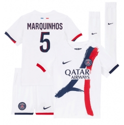 Fotbollsset Barn Paris Saint-Germain Marquinhos #5 Bortatröja 2025-26 Mini-Kit Kortärmad (+ korta byxor)