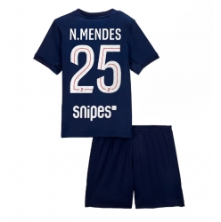 Fotbollsset Barn Paris Saint-Germain Nuno Mendes #25 Hemmatröja 2025-26 Mini-Kit Kortärmad (+ korta byxor)