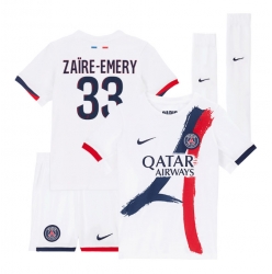 Fotbollsset Barn Paris Saint-Germain Warren Zaire-Emery #33 Bortatröja 2025-26 Mini-Kit Kortärmad (+ korta byxor)