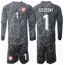 Fotbollsset Barn Polen Wojciech Szczesny #1 Målvakt Bortatröja EM 2024 Mini-Kit Långärmad (+ korta byxor)