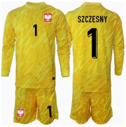 Fotbollsset Barn Polen Wojciech Szczesny #1 Målvakt Hemmatröja EM 2024 Mini-Kit Långärmad (+ korta byxor)