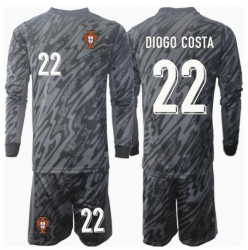 Fotbollsset Barn Portugal Diogo Costa #22 Målvakt Bortatröja EM 2024 Mini-Kit Långärmad (+ korta byxor)