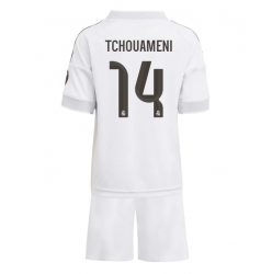 Fotbollsset Barn Real Madrid Aurelien Tchouameni #14 Hemmatröja 2025-26 Mini-Kit Kortärmad (+ korta byxor)