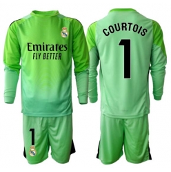 Fotbollsset Barn Real Madrid Thibaut Courtois #1 Målvakt Bortatröja 2025-26 Mini-Kit Långärmad (+ korta byxor)