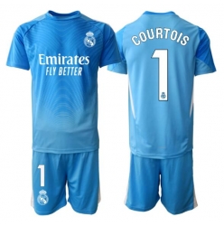 Fotbollsset Barn Real Madrid Thibaut Courtois #1 Målvakt Hemmatröja 2025-26 Mini-Kit Kortärmad (+ korta byxor)