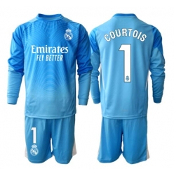 Fotbollsset Barn Real Madrid Thibaut Courtois #1 Målvakt Hemmatröja 2025-26 Mini-Kit Långärmad (+ korta byxor)
