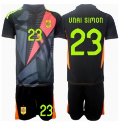 Fotbollsset Barn Spanien Unai Simon #23 Målvakt Bortatröja EM 2024 Mini-Kit Kortärmad (+ korta byxor)