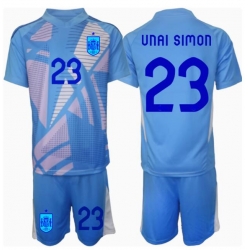 Fotbollsset Barn Spanien Unai Simon #23 Målvakt Hemmatröja EM 2024 Mini-Kit Kortärmad (+ korta byxor)