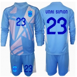 Fotbollsset Barn Spanien Unai Simon #23 Målvakt Hemmatröja EM 2024 Mini-Kit Långärmad (+ korta byxor)