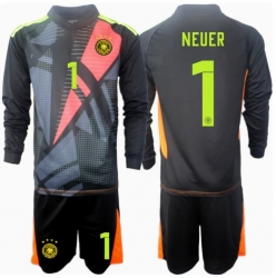 Fotbollsset Barn Tyskland Manuel Neuer #1 Målvakt Hemmatröja EM 2024 Mini-Kit Långärmad (+ korta byxor)