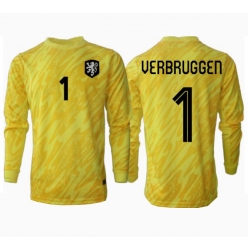 Nederländerna Bart Verbruggen #1 Målvakt Bortatröja EM 2024 Långärmad